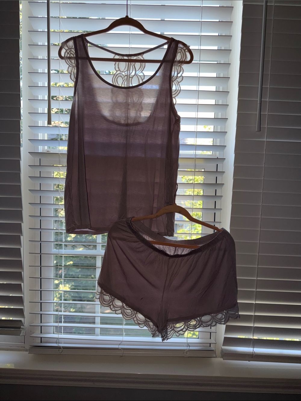 Adore Me Sheer Lace-Trim Sleep Tank & Shorts Set - Mauve